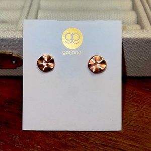 Gorjana hammered disc earrings in rose gold, new in packaging.